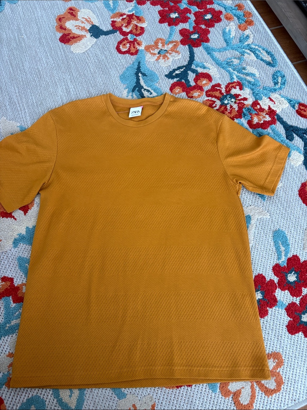 Zara Men’s Mustard Textured Crewneck Tee